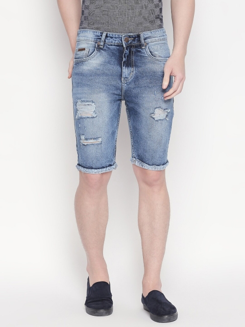 

BOLTS and BARRELS Men Blue Washed Slim Fit Denim Shorts
