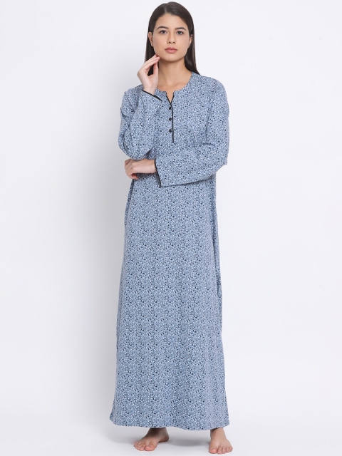 

Kanvin Women Blue & White Printed Nightdress