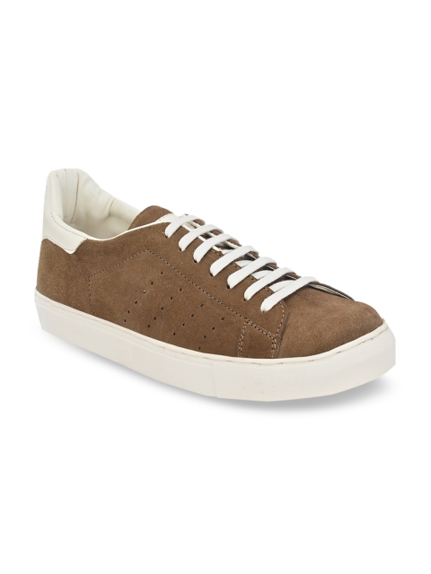

SHENCES Men Brown & White Colourblocked Leather Mid-Top Sneakers