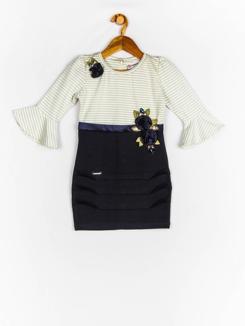 

Peppermint Girls Navy Blue & Off-White Colourblocked Sheath Dress