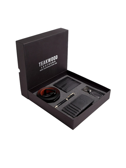 

Teakwood Leathers Men Brown & Black Leather Accessory Gift Set
