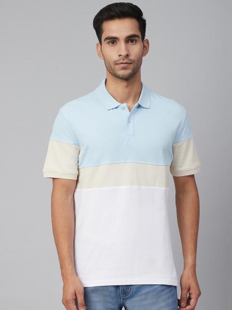 

Marks & Spencer Men Blue & White Slim Fit Colourblocked Polo Collar T-shirt