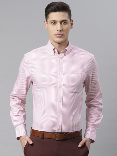 

Marks & Spencer Men Pink & White Regular Fit Oxford Weave Striped Formal Shirt