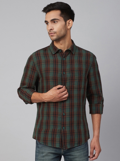 

Marks & Spencer Men Green & Rust Orange Relaxed Fit Checked Casual Shirt