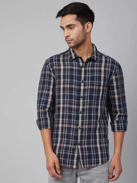

Marks & Spencer Men Navy Blue & Beige Regular Fit Checked Casual Shirt