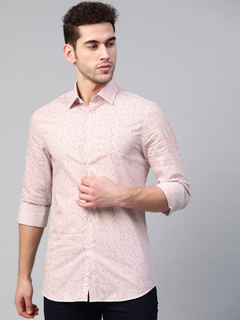 

Marks & Spencer Men White & Peach-Coloured Slim Fit Floral Printed Casual Shirt