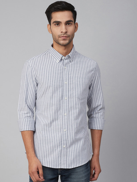 

Marks & Spencer Men Blue & White Slim Fit Striped Casual Shirt