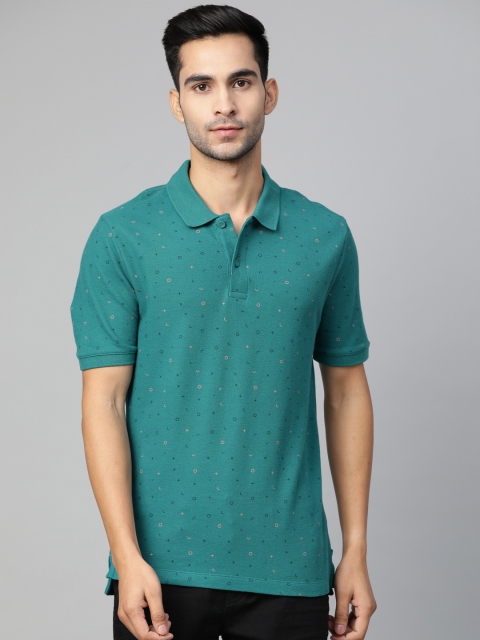 

Marks & Spencer Men Green & Navy Blue Slim Fit Printed Polo Collar T-shirt