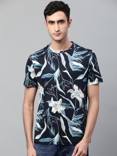 

Marks & Spencer Men Navy Blue & White Floral Print Round Neck T-shirt