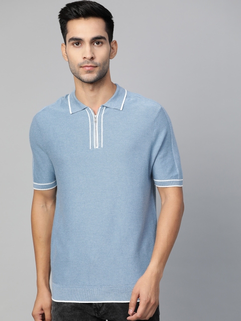 

Marks & Spencer Men Blue Solid Polo Collar T-shirt
