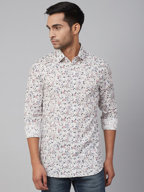 

Marks & Spencer Men White & Peach-Coloured Slim Fit Floral Print Casual Shirt
