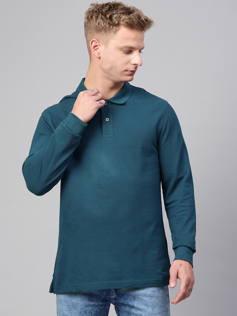 

Marks & Spencer Men Teal Green Solid Polo Collar T-shirt
