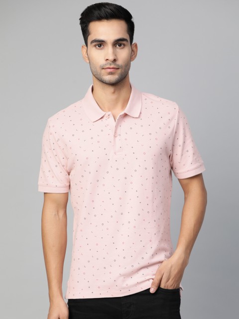 

Marks & Spencer Men Pink & Navy Blue Printed Slim Fit Polo Collar T-shirt