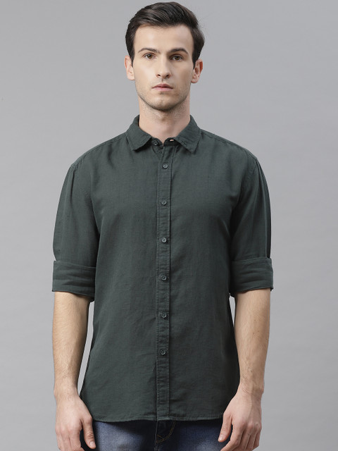 

Marks & Spencer Men Green Regular Fit Solid Casual Shirt