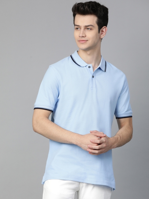 

Marks Spencer Men Blue Solid Polo Collar Pure Cotton T-shirt