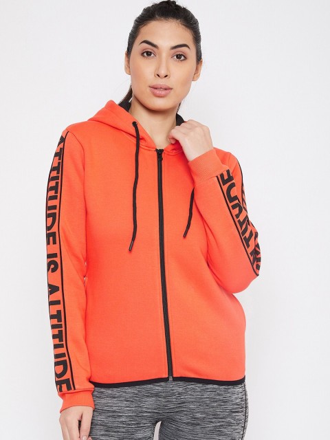 

PERFKT-U Women Orange Solid Rapid Dry Hooded Sweatshirt