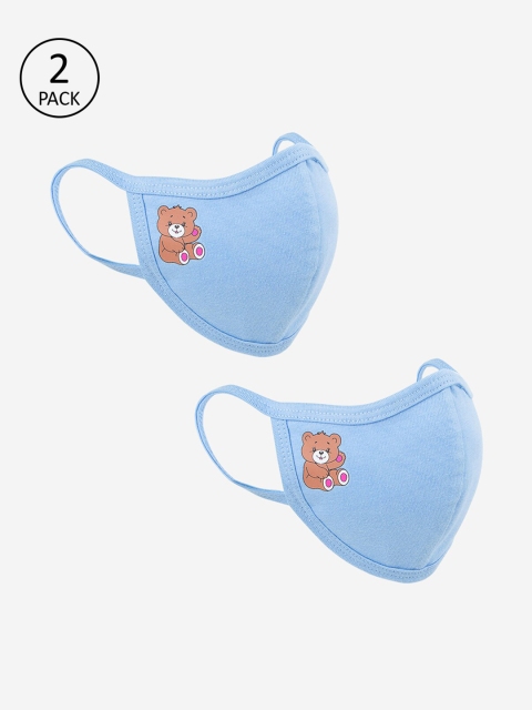 

MAGIC TEES Girls Pack Of 2 Blue Printed 3-Ply Reusable Anti-Pollution Cloth Masks