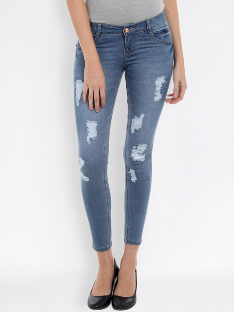

fungus Women Blue Slim Fit Mid-Rise Highly Distressed Stretchable Jeans