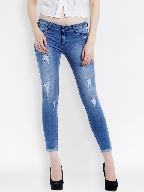 

fungus Women Blue Skinny Fit Mid-Rise Highly Distressed Stretchable Jeans
