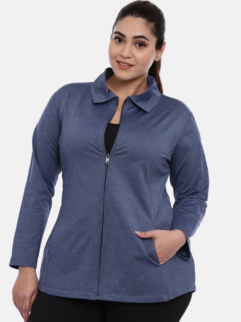 

The Pink Moon Women Blue Solid Plus Size Sporty Jacket