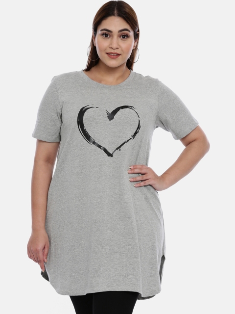 

The Pink Moon Women Grey Printed Round Neck Pure Cotton T-shirt