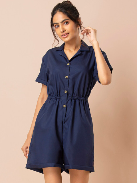 

INDYA Women Navy Blue Solid Playsuit