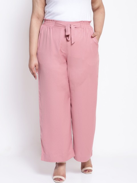 

Amydus Women Plus Size Old Rose Pink Solid Regular Trousers