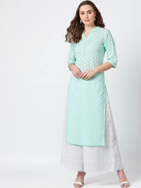 

PANIT Women Sea Green & White Printed Kurta with Palazzos