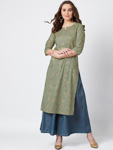 

PANIT Women Green & Navy Blue Printed Kurta with Palazzos