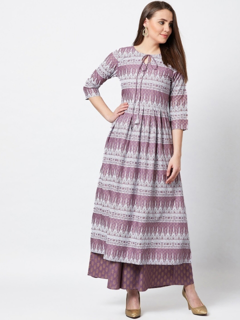 

PANIT Women Violet & Off-White Printed Kurta with Palazzos