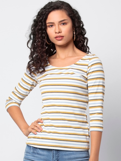 

FabAlley Women Yellow & White Striped Styled Back Top