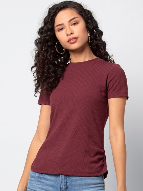 

FabAlley Women Maroon Solid Knitted Top