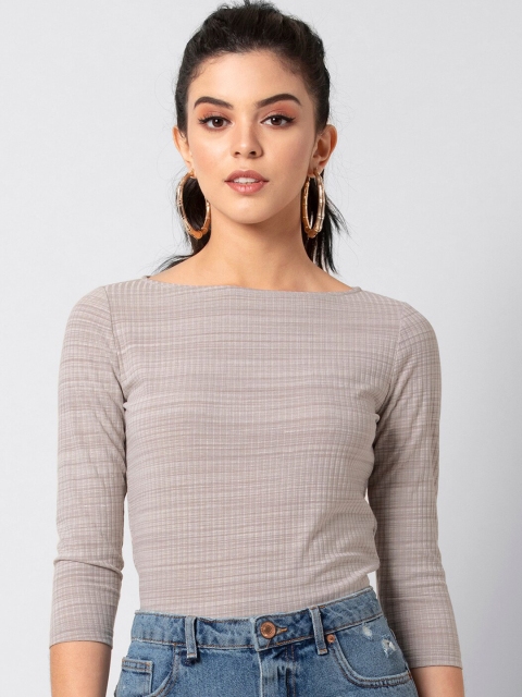 

FabAlley Women Grey Self Design Knitted Top