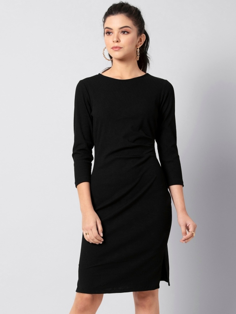 

FabAlley Women Black Solid Knitted Sheath Dress