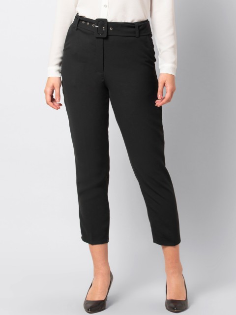 

FabAlley Women Black Tapered Fit Solid Regular Trousers