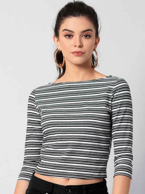 

FabAlley Women Grey & White Striped Top