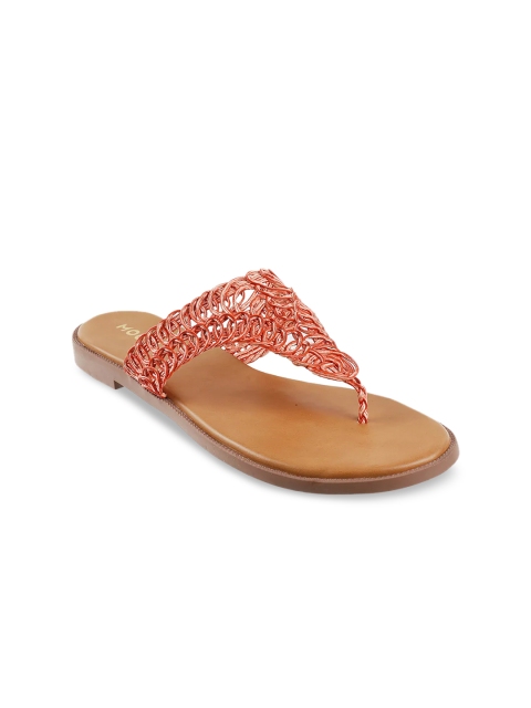 

Mochi Women Orange Woven Design Open Toe Flats