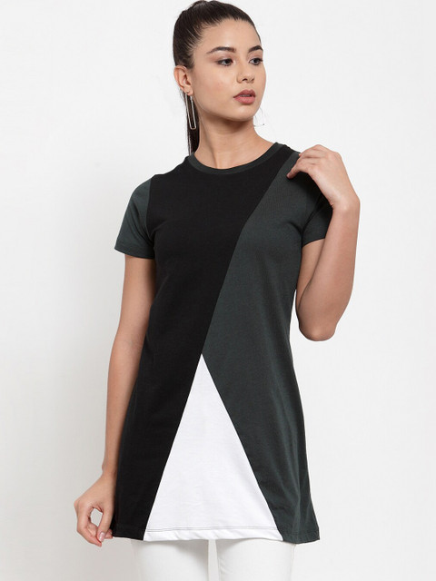 

Kalt Women's Green & White Colourblocked Tunic