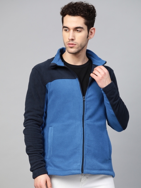

Jack & Jones Men Blue Colourblocked Tailored Fleece Jacket