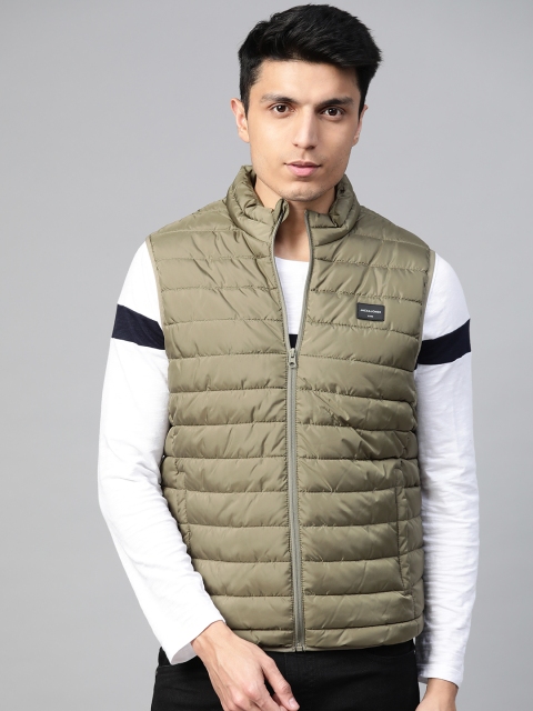 

Jack & Jones Men Olive Green Solid Padded Jacket