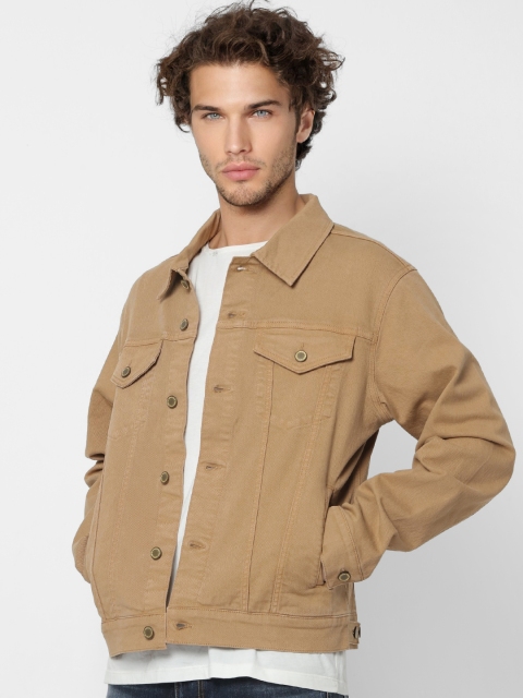 

Jack & Jones Men Beige Solid Overdyed Denim Jacket