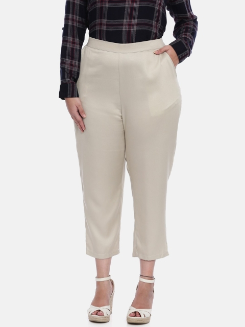 

The Pink Moon Women Beige Straight Fit Solid Crop Regular Trousers