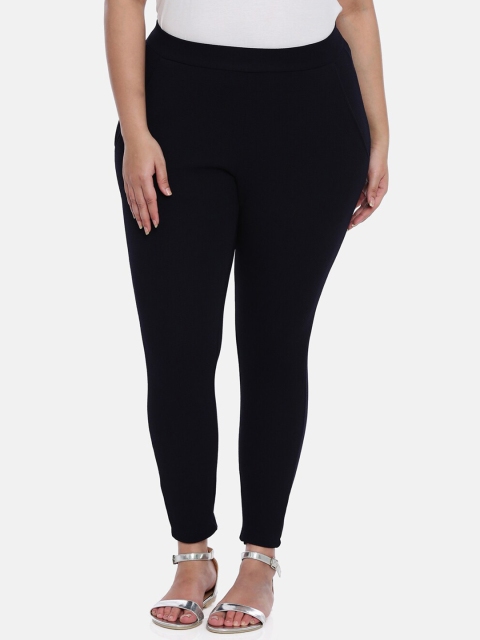 

The Pink Moon Women Navy Blue Slim Fit Solid Regular Trousers