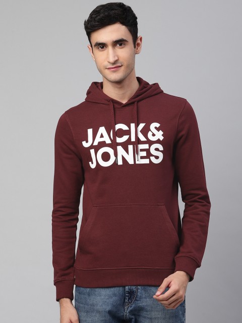 

Jack & Jones Men Burgundy Brand Logo Printed Hooded Sweatshirt