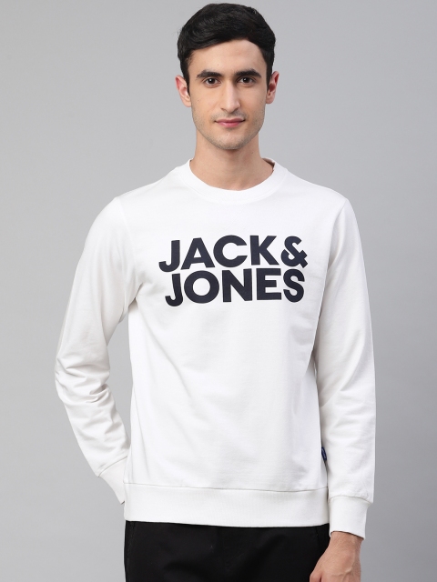 

Jack & Jones Men White & Navy Blue Slim Fit Brand Logo Print Sweatshirt