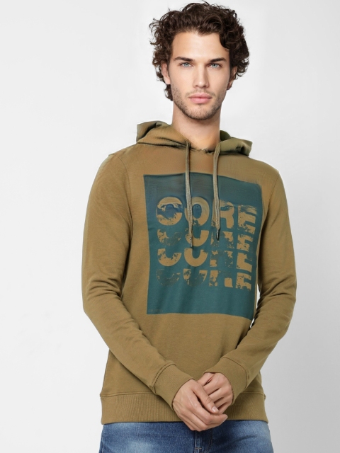

Jack & Jones Olive Brown & Teal Blue Printed Hooded Sweatshirt