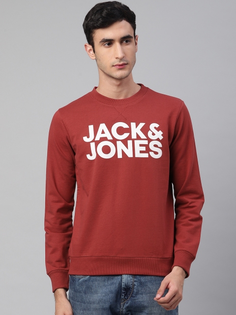 

Jack & Jones Men Brick Red & White Slim Fit Brand Logo Print Sweatshirt
