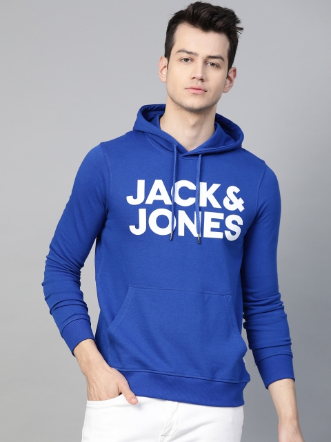 

Jack & Jones Men Blue & White Printed Hooded Sweatshirt