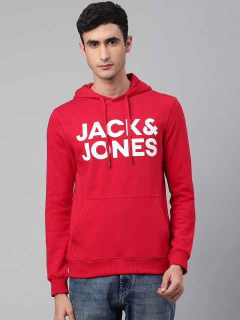 

Jack & Jones Men Red Brand Logo Printed Hooded Sweatshirt