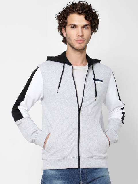 

Jack & Jones Men Grey Melange Slim Fit Solid Hooded Sweatshirt